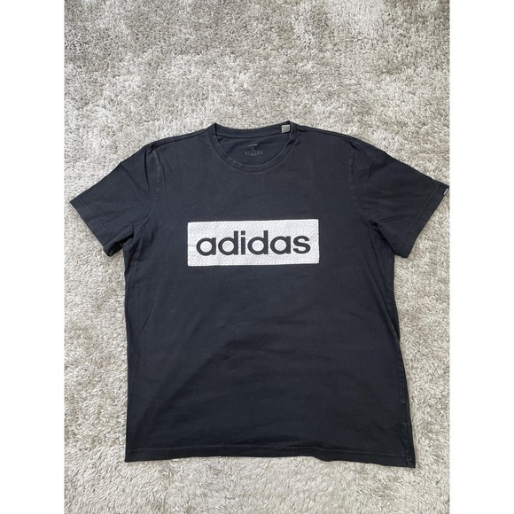 Adidas Shirt Mens Extra Large Black Box Logo Graphic Crewneck Short Sleeve Tee - Picture 1 of 11